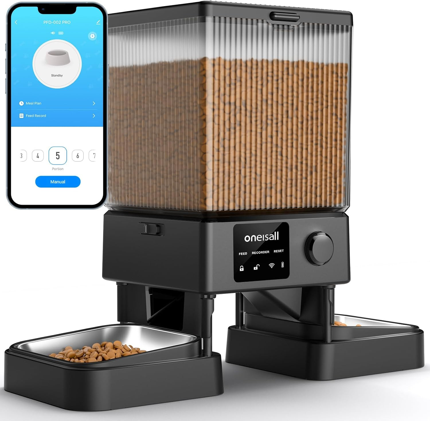 Mangiatoia Automatica Gatti 5L WiFi - Dispenser 2 Ciotole Programmabile