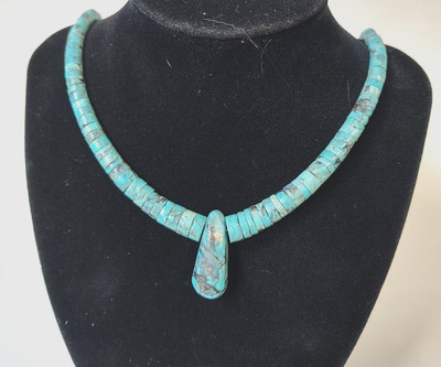 Native American Vintage Santo Domingo Royston Turquiose & Shell Heishi Sterling