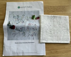 Sarah Fielke Readers Corner Embroidery Panel Pattern w Pre-Printed Linen