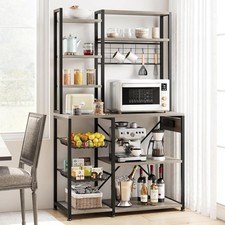 7 Shelf Bakers Rack with Power Outlet Industrial Microwave Stand w/ Wire Basket