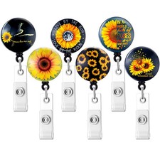 6 Pcs Sunflower Badge Reels, Retractable ID Badge Holder with Alligator Clip,...