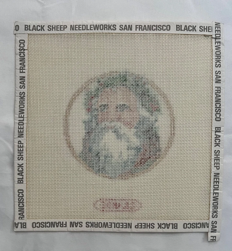 Christmas Santa portrait Needlepoint Canvas ornament vintage, hand painted, new - Image 3 of 3