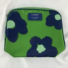 Clinique x Kate Spade Green Navy Makeup Bag Zipper Pouch Flowers NWOT Handbag