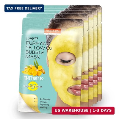 Purederm Deep Purifying Yellow O2 Bubble Mask Turmeric (5 Pack) - Bubble Face Sh