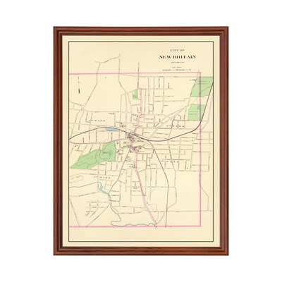 Old Map of New Britain, CT 1893 - Vintage New Britain Connec