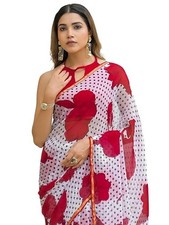 Women's Chiffon Printed Saree with Unstitched Blouse Piece