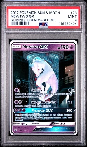 2017 POKEMON SUN & MOON SHINING LEGENDS SECRET #78 MEWTWO GX PSA 9 (Possible 10)