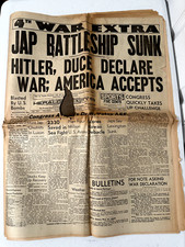 December 11 1941 Los Angeles Herald Pearl Harbor WWII newspaper 4th war extra LA December 11 1941 Los Angeles Herald Pearl Harbor WWII newspaper 4th war extra LA