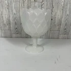 Vintage White Milk Glass Goblet Cup Vase Planter Dish Detailed Pedestal 6.25"