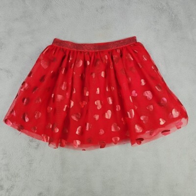 WAY TO CELEBRATE Girls Youth Red Tulle Foil Heart Valentines Skirt Tutu Sz 6/6X