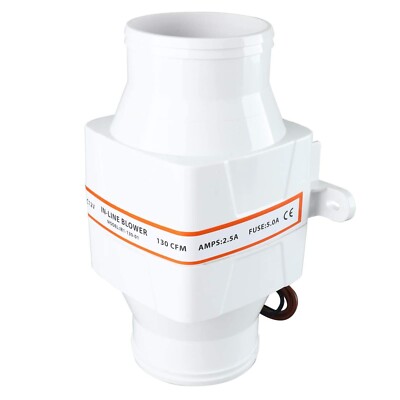 3 Inch 12V in-Line Blower Electric in-Line Marine Bilge Air Blower 130CFM White