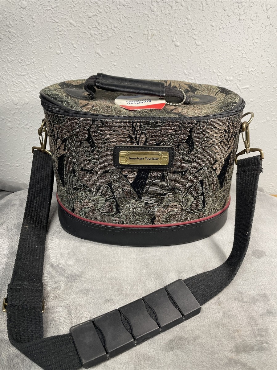 Vintage American Tourister Blue Floral Tapestry Train Case/Carry on/Makeup  Case
