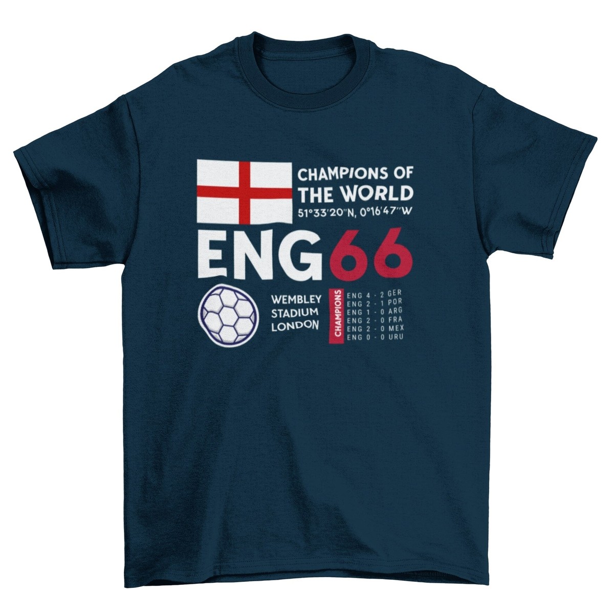 Retro Football T Shirt England 1966 Champions Of The World Cup