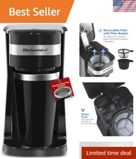 Single-Serve Compact Coffee Brewer with Reusable Filter & Travel Mug - Black