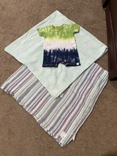 Burt's Bees Baby Boy Lot Of 3 Swaddle Blanket Muslin Organic Cotton 1 Piece 3-6M