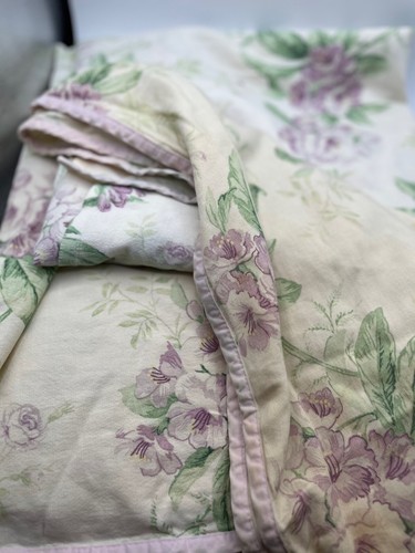 Vintage Wamsutta double flat flannel sheet/blanket Purple and Green Floral Boho! - Picture 7 of 9