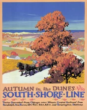 POSTER AUTUMN IN THE DUNES SOUTH SHORE LINE CHICAGO USA VINTAGE REPRO FREE S/H