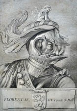 FLORENT IV 14th COUNT OF HOLLANDLAND (1210 - 1234) PORTRAIT ENGRAVING 1770