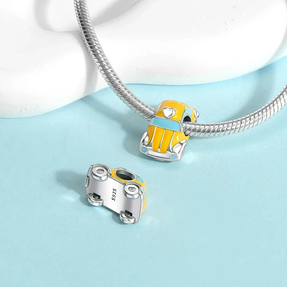 Dije amarillo taxi cabina plata de ley 925 para pulsera Foto 2 de 3