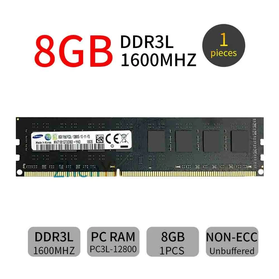 32GB 16GB 8GB 4GB DDR3L PC3L-12800U 1600MHz DIMM Memory SDRAM Samsung Lot Black - Image 4 of 4
