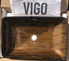 NEW Vigo 22-1/2" x 14 1/2" Glass Rectangular Bathroom Vessel Sink Amber Sunset 