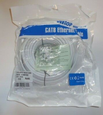 VEETOP Ethernet cable CAT8 SFTP Patch Cord 17.5 Meters 57 FT White Gaming New