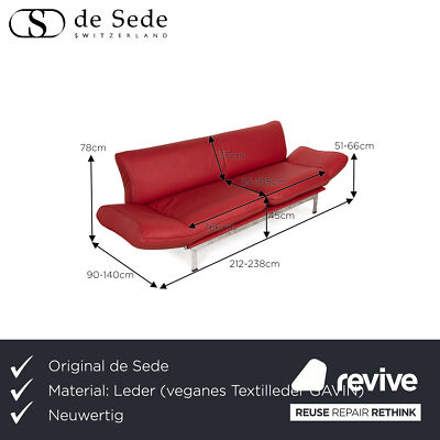 De Sede DS 140 Vegan Leather Two-Seater Red Manual Function Sofa Couch