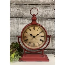 NEW Primitive CLOCK Country Red Aged Look Chippy Rustic 10.75" T x 8.5" W x 3" D