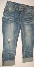 ALMOST FAMOUS - JR. 1 - High Cuff Cropped Capri Jeans Distressed Blue Denim