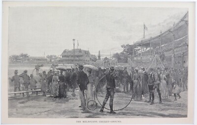 .100% ORIGINAL STUNNING CONDITION 1886 WOOD ENGRAVING ''MELBOURNE CRICKET GROUND''