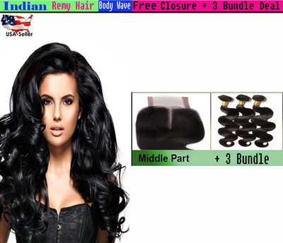 3 Bundles BODY WAVE Virgin Brazilian Human Hair w/Free Lace  display picture 1