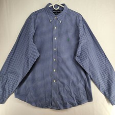 Ralph Lauren Custom Fit Men's 2XL Blue Check Cotton Long Sleeve Casual Shirt