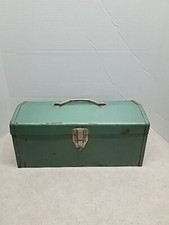 Vintage Metal Toolbox In Green W Insert And Lock Loop Works Well