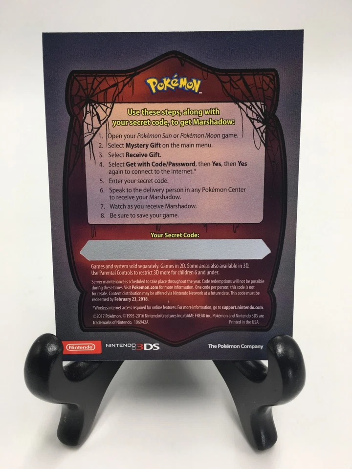 MYTHICAL MARSHADOW Pokemon Sun and Moon Event Code Cards EXPIRED (Nintendo 3DS) - Image 2 of 2