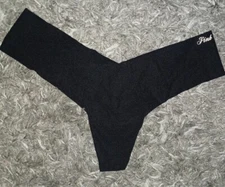 NEW VS Pink high leg No Show thong Panty Size Small Black Logo