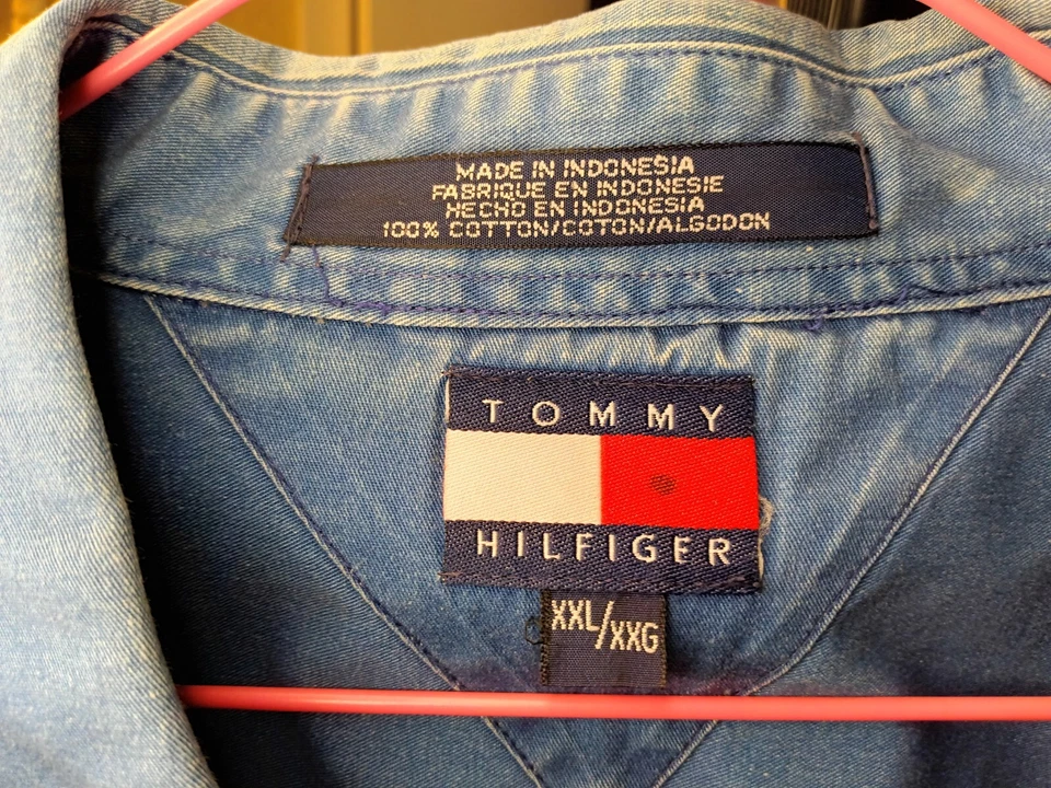 Tommy Hilfiger Para Hombres Azul Cambray Algodón Botón Camisa Chaqueta Cresta L S Talla XXL Foto 2 de 4