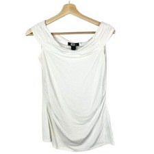 White House Black Market WHBM White Ruched Side Off Shoulder Blouse S