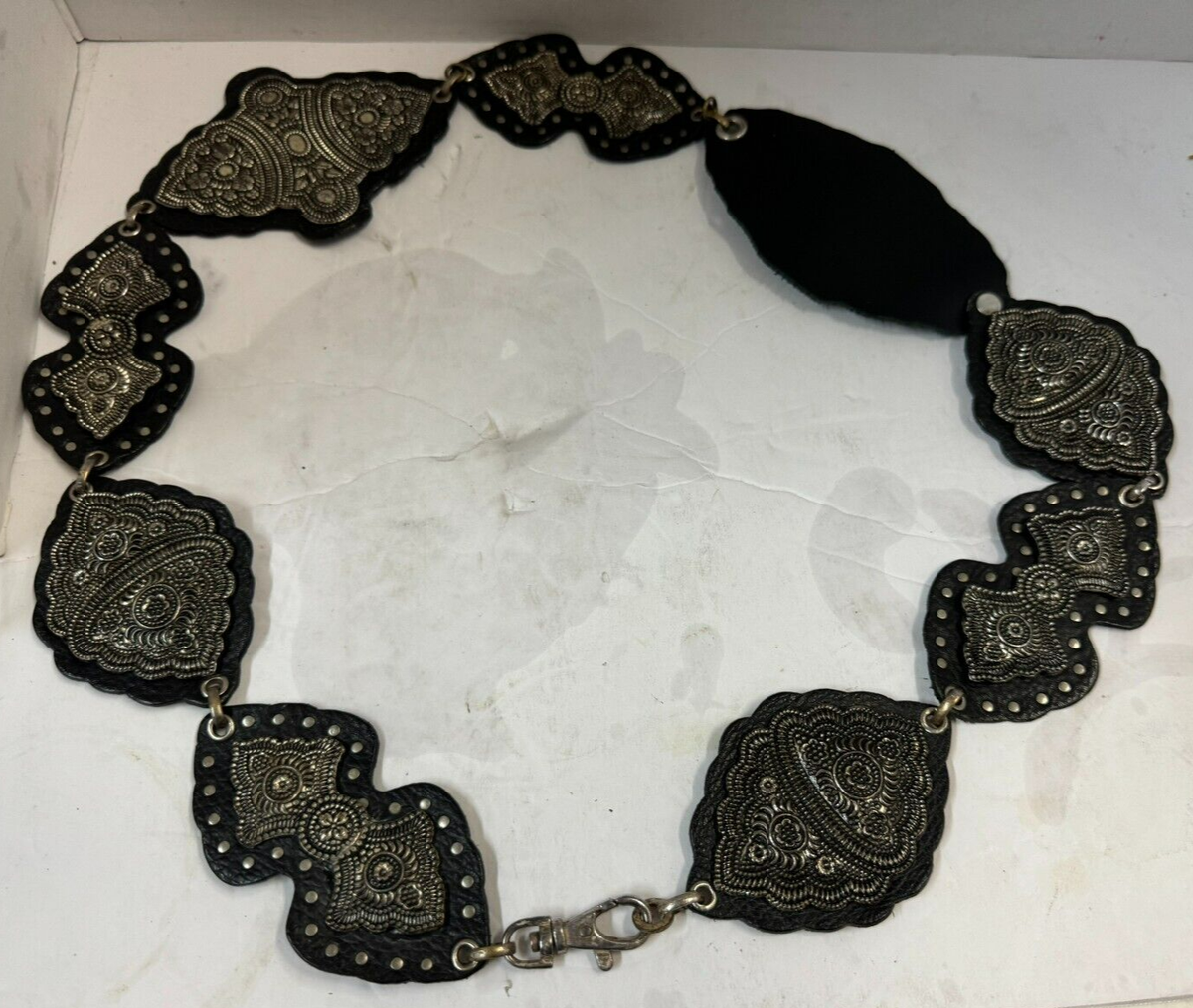 Vintage Western Black Leather Concho Belt Silver Hammered Metal Boho Womens Amazon.com: TRIWORKS Women Western Concho Leather Belt  main image 2