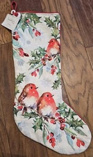 Nicole Miller Home Beautiful 22" Stocking Holiday Holly, Birds, Beads NWT!