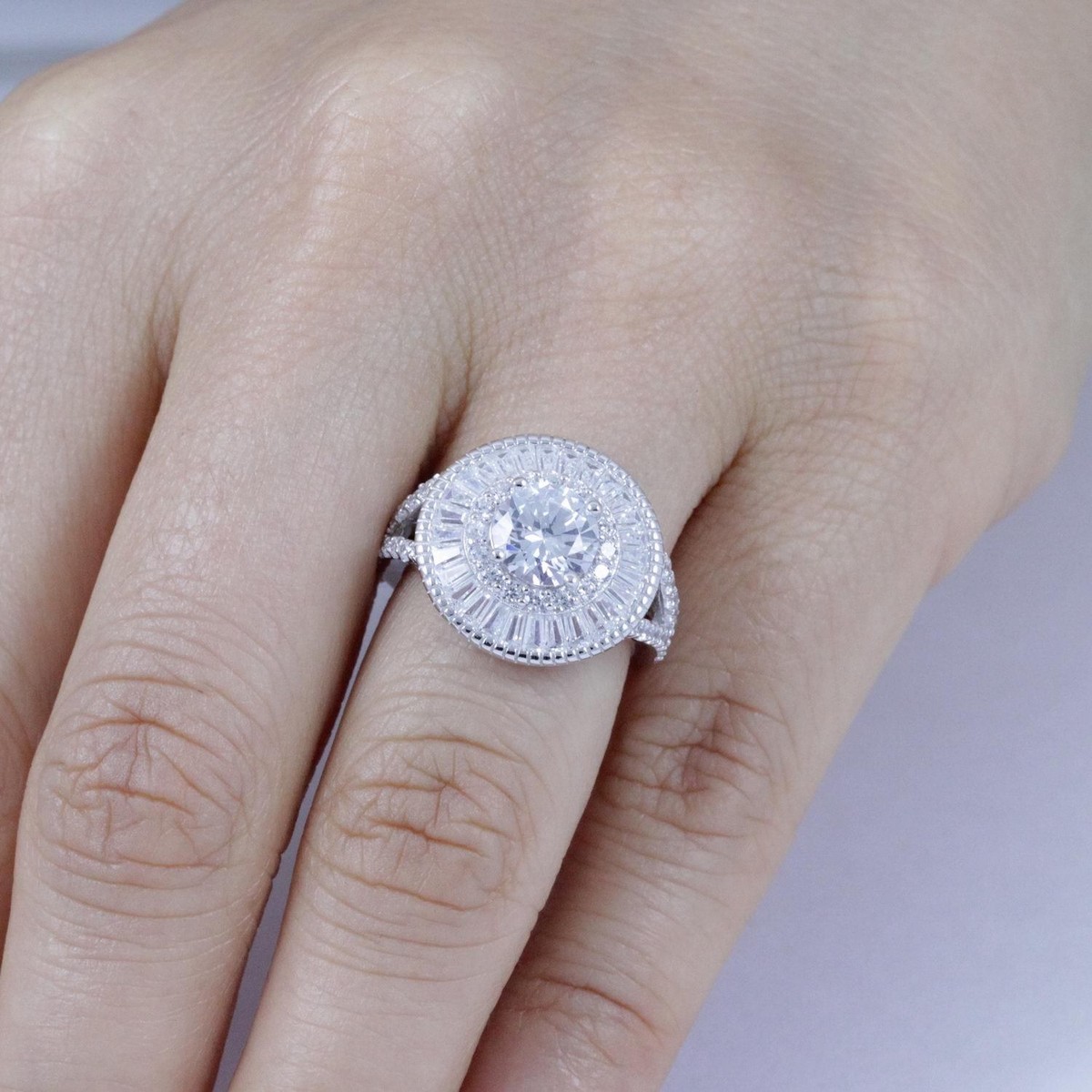 Women's Sterling Silver Bridal Set 2ct. Engagement Wedding Ring Simulated Diamond Round Princess Cut Cubic Zirconia