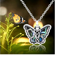 BUTTERFLY URN ASHES CREMATION Pendant On 22" 925 Sterling Silver Necklace GIFT