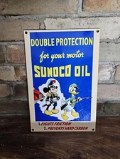 VINTAGE 1950' SUNOCO MOTOR OILS PORCELAIN GAS PUMP SIGN 12" X 8" SUPER NICE