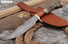 Custom Handmade Damascus Stag Handle Bowie Knife Hunting Knife skinning EDC 10”