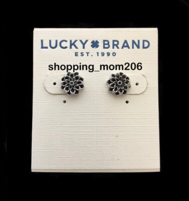 Lucky Brand Silver Tone Black Flower Stud Earrings