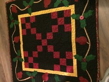 Christmas handmade quilted holly table runner or table topper