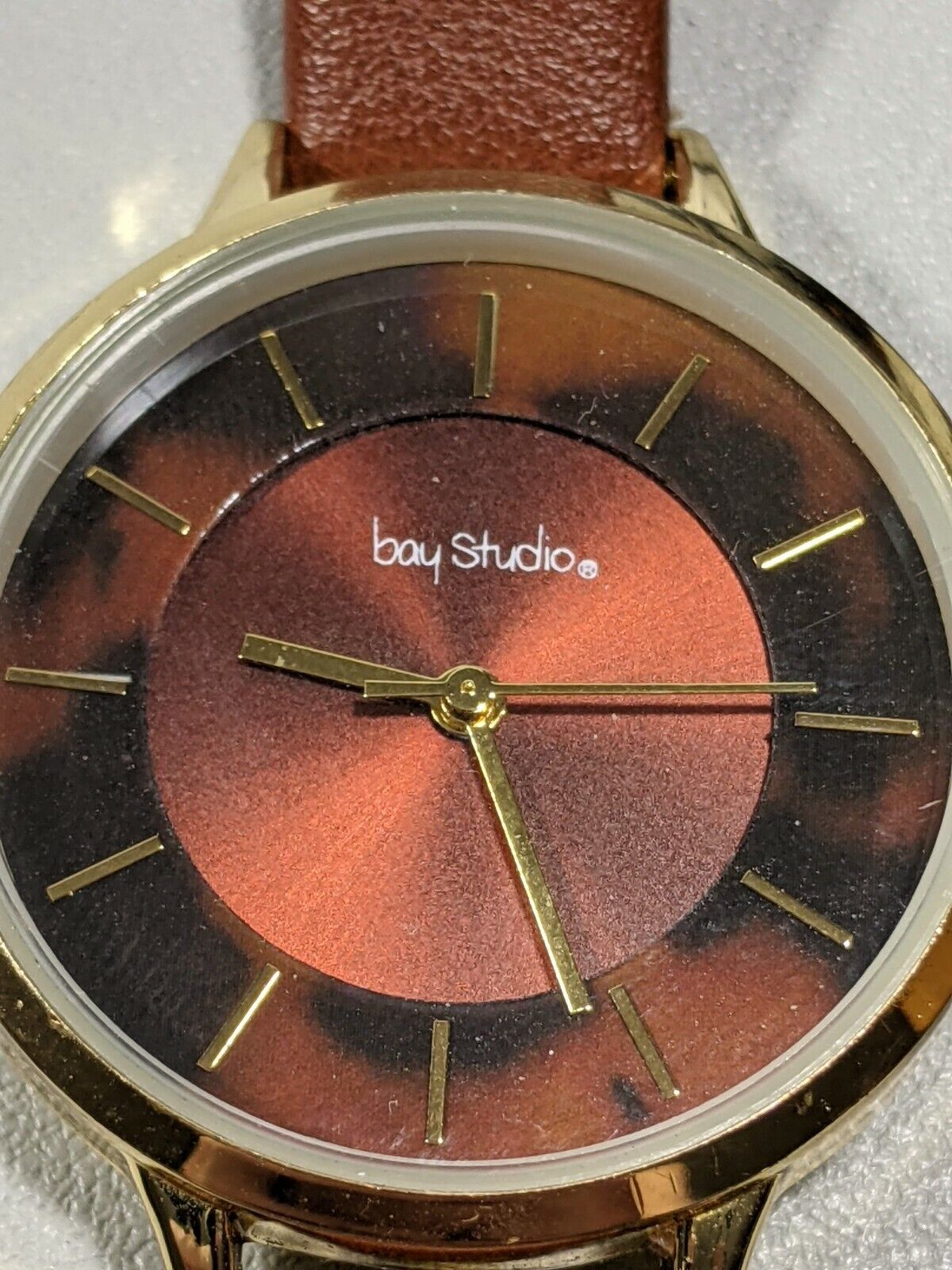 Bay Studio Silver Tone Red Dial Brown Faux Leather Band Watch 9 Inch