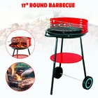 PORTABLE CHARCOAL ROUND BARBECUE GRILL GARDEN PARTY PICNIC CAMPING BBQ GRILL RED