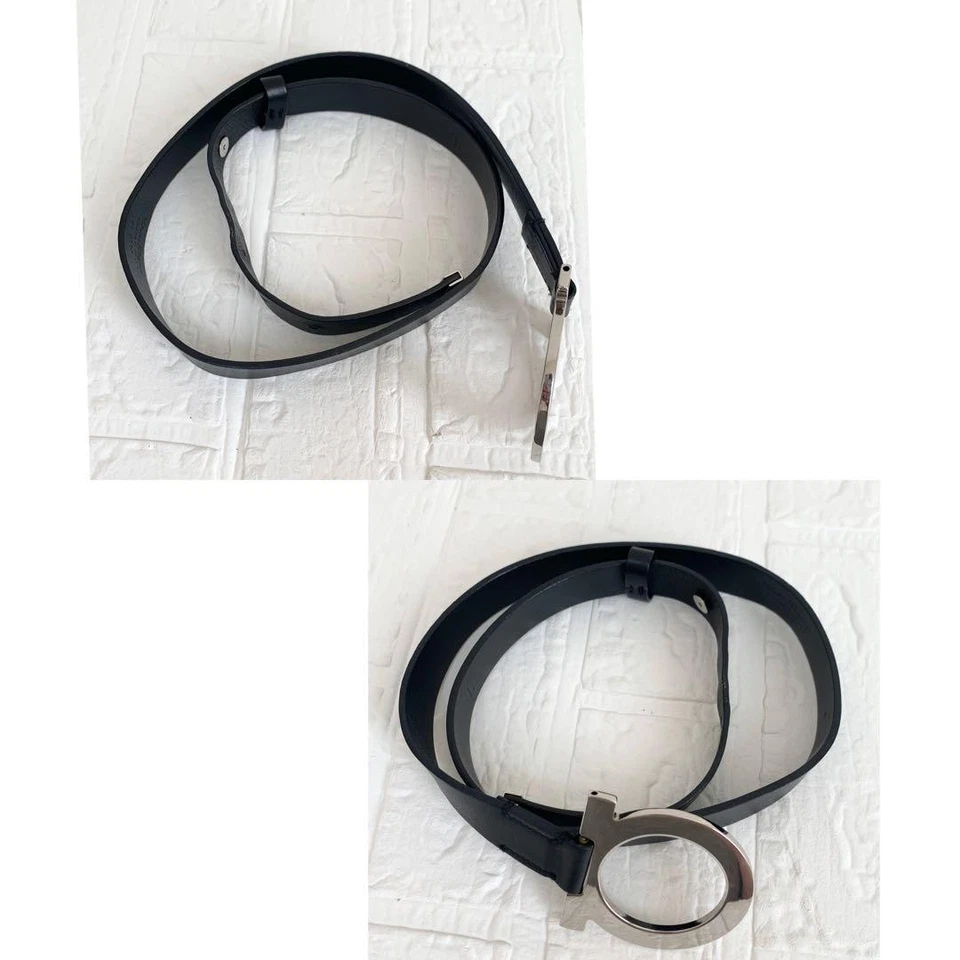 Salvatore Ferragamo Gancini Cinturón Cuero Negro Plata Foto 3 de 4