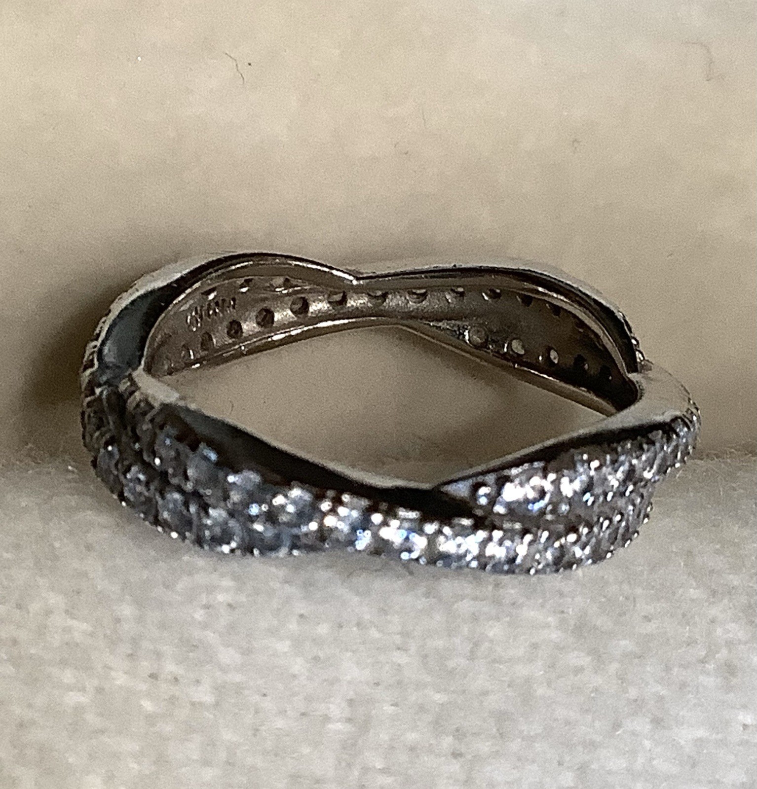 Pretty Silver Tone Ring With Simulated Diamonds B… - image 2