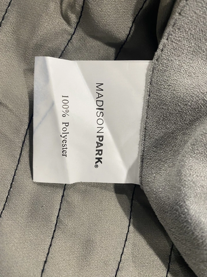 MADISON PARK FABRIC SHOWER CURTAINS 底部横纹条纹 2 PK - 灰色/黑色 — 第 4/4 张图片